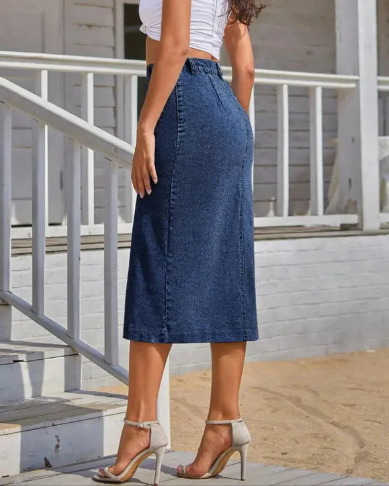 Women's Button Front Denim Skirt, Casual Fashion Skirt for Daily Wear