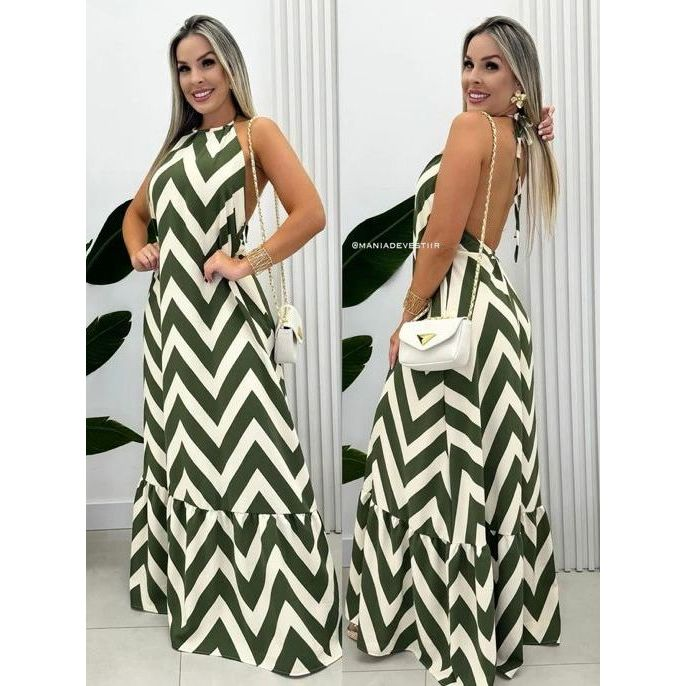 Vestido longo frente unico LISTRADO y LISO elegante tendencia