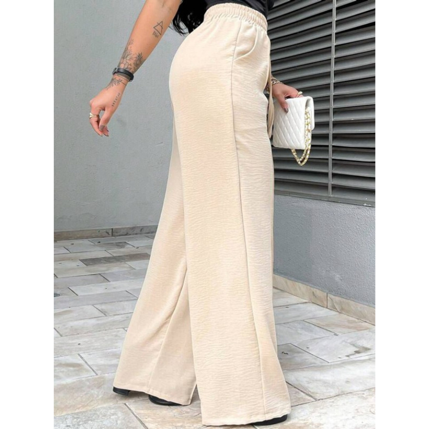 Calça Feminina Pantalona Wide Leg Duna com Bolso Cintura Alta Tendência