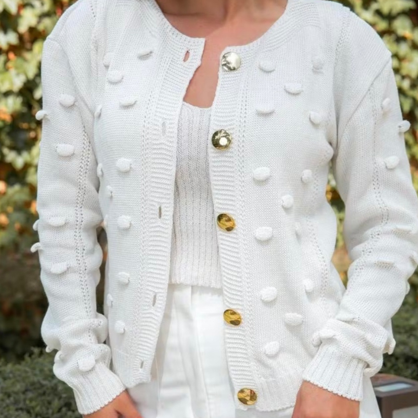 Casaco Feminino Cardingan Luxo Com Detalhes e Botões De Tricot Tendência 2025 Em Promoçao