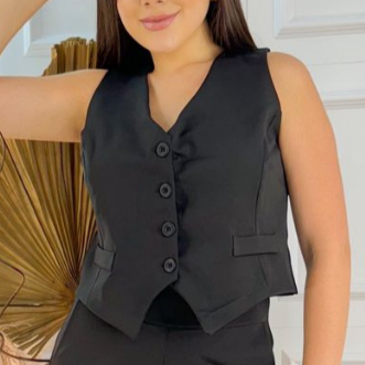 Conjunto Alfaiataria Social | Calça Pantalona Cintura alta, Colete Botões