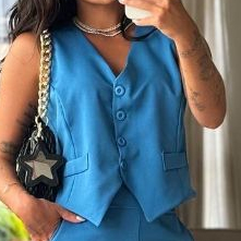 Conjunto Alfaiataria Social | Calça Pantalona Cintura alta, Colete Botões