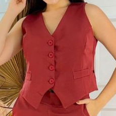 Conjunto Alfaiataria Social | Calça Pantalona Cintura alta, Colete Botões