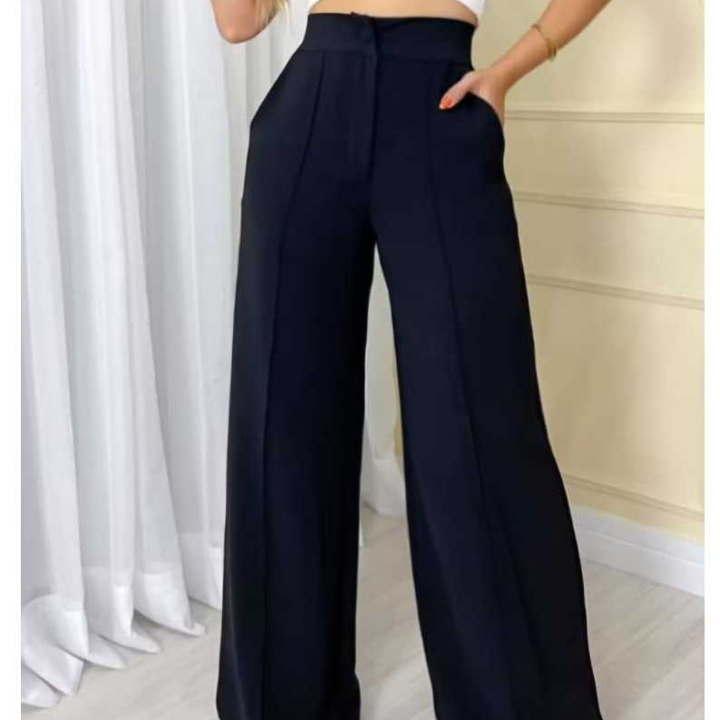 Calça Feminina Pantalona Forrada Duna com Botão