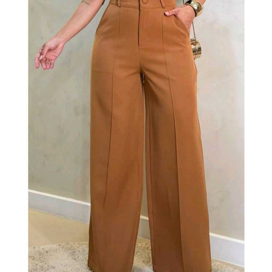 Calça Feminina Pantalona Forrada Duna com Botão