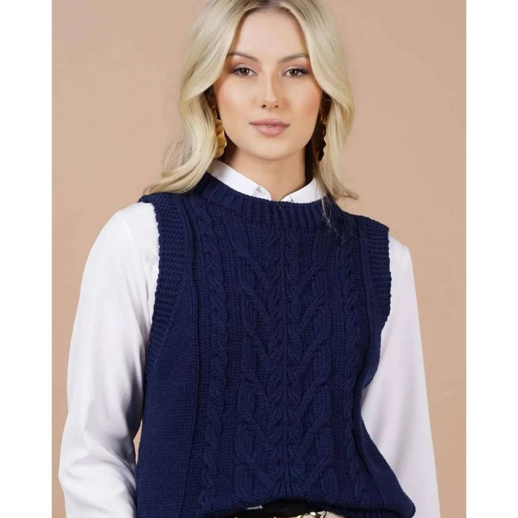 Colete Feminino Tricot com Detalhes de trança| Bella Lã Tricot®