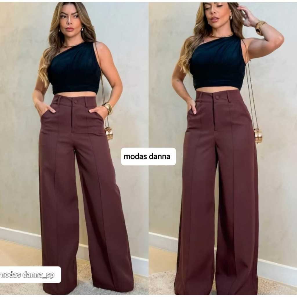 Calça Feminina Pantalona Forrada Duna com Botão