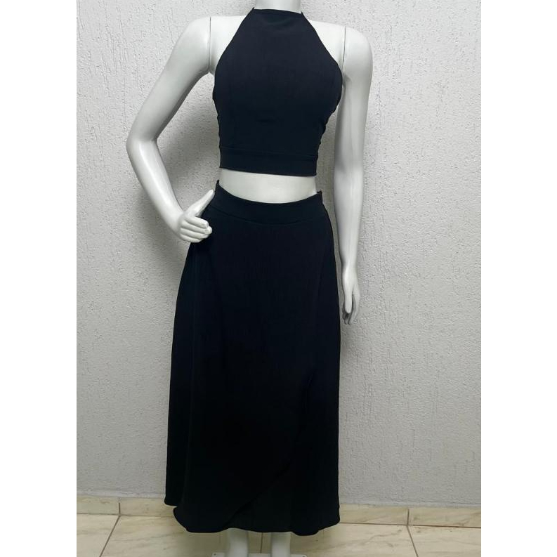 Conjunto Saia Envelope e Croped| Estampa Verão