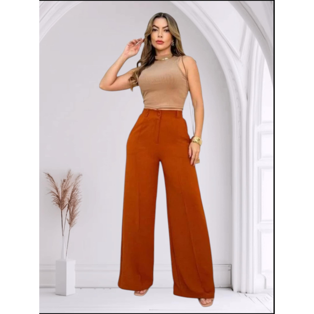 Calça Feminina Pantalona Forrada Duna com Botão