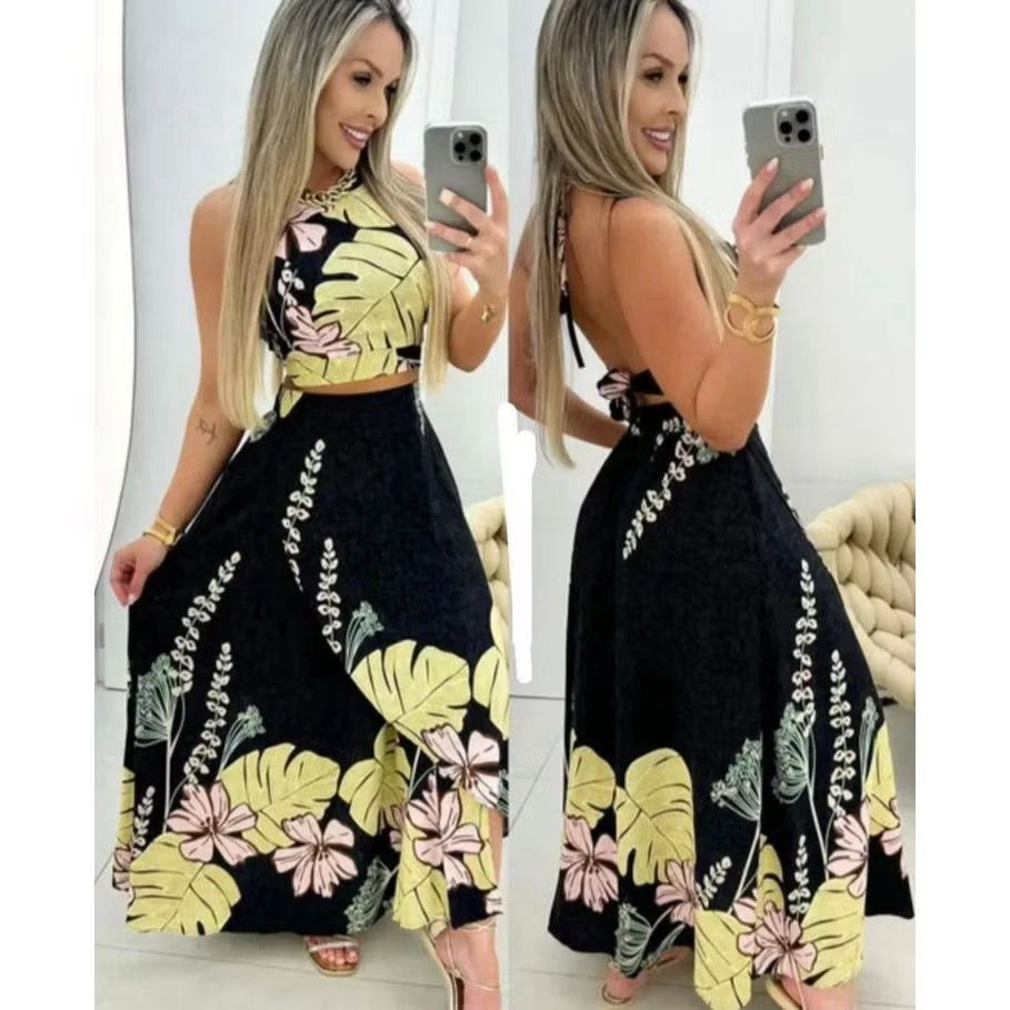 Conjunto Saia Envelope e Croped| Estampa Verão