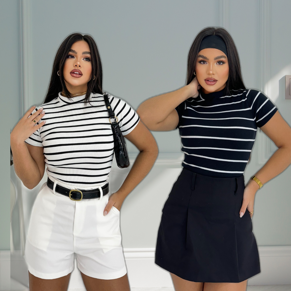 Blusa Listrada Canelada | Camiseta Versátil