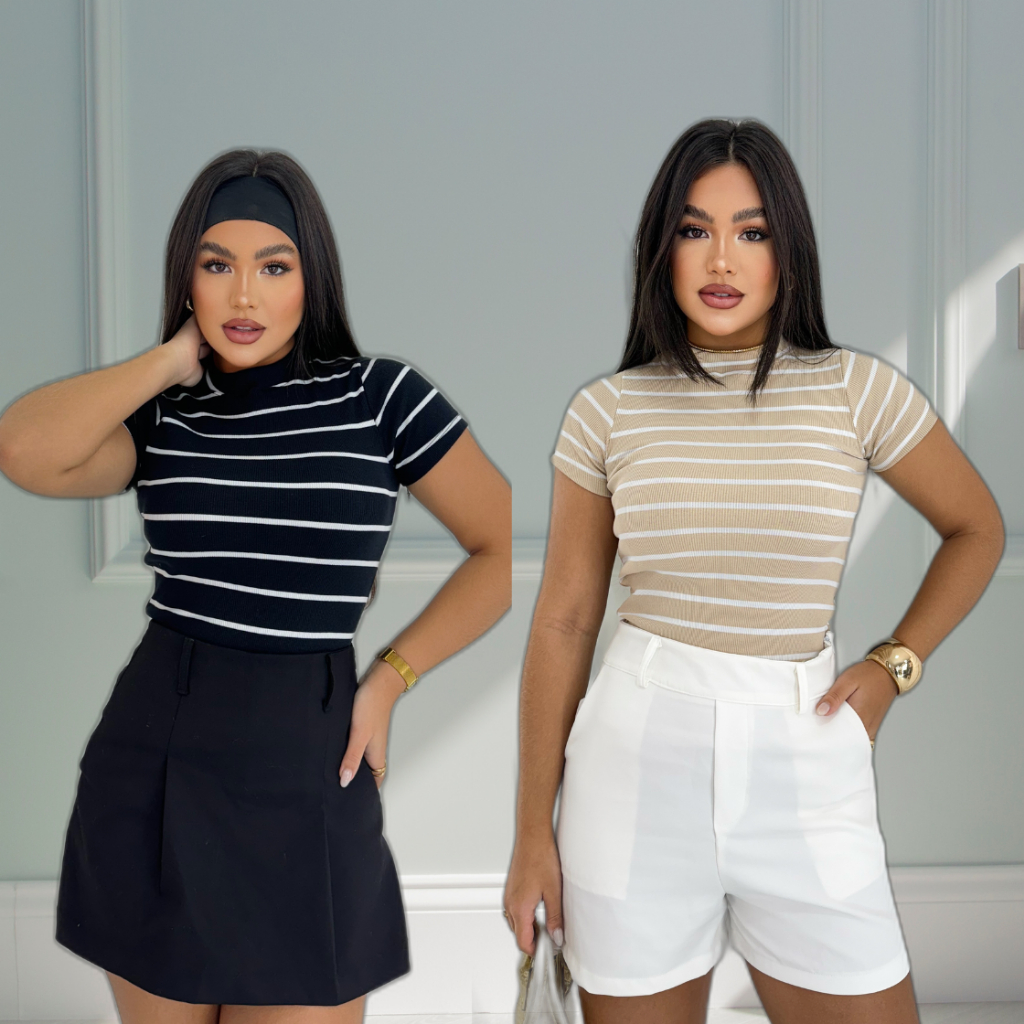 Blusa Listrada Canelada | Camiseta Versátil