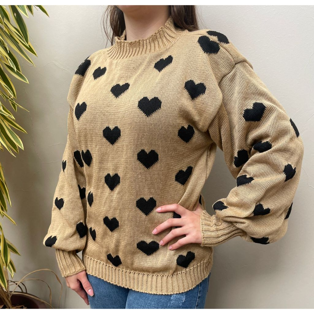 Blusa Frio De Tricot Feminina | Jacard De Coração Moda Inverno