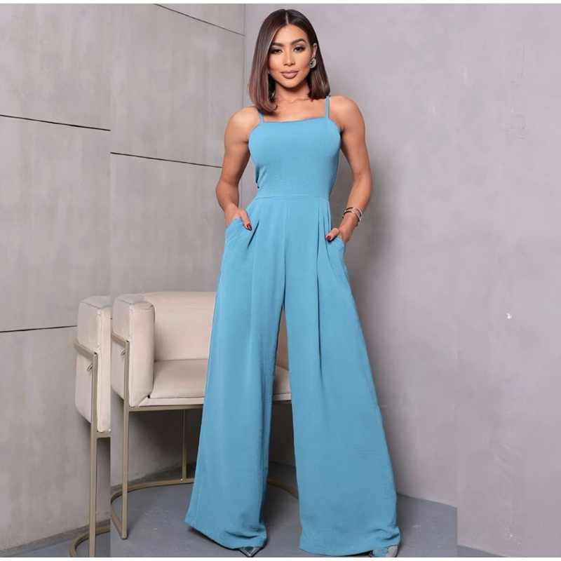 Macacão Pantalona | Tecido Duna, Alça Regulável