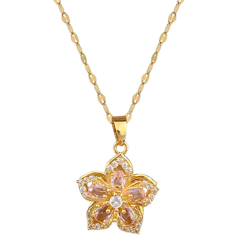 Zirconia-Studded Rose Flower Women's Necklace