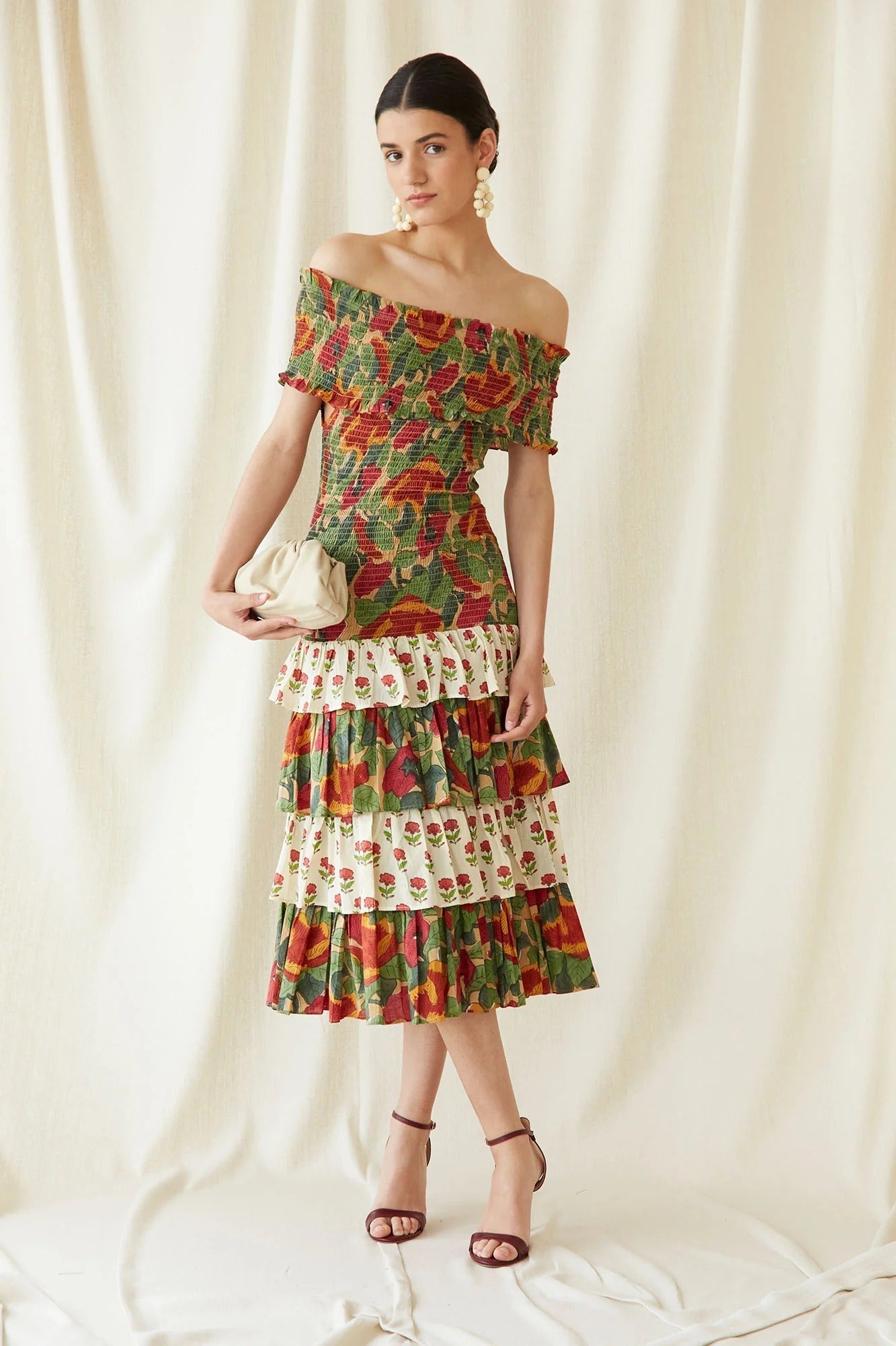 Multicolor May Midi Dress – Bardot Floral Midi Elegance