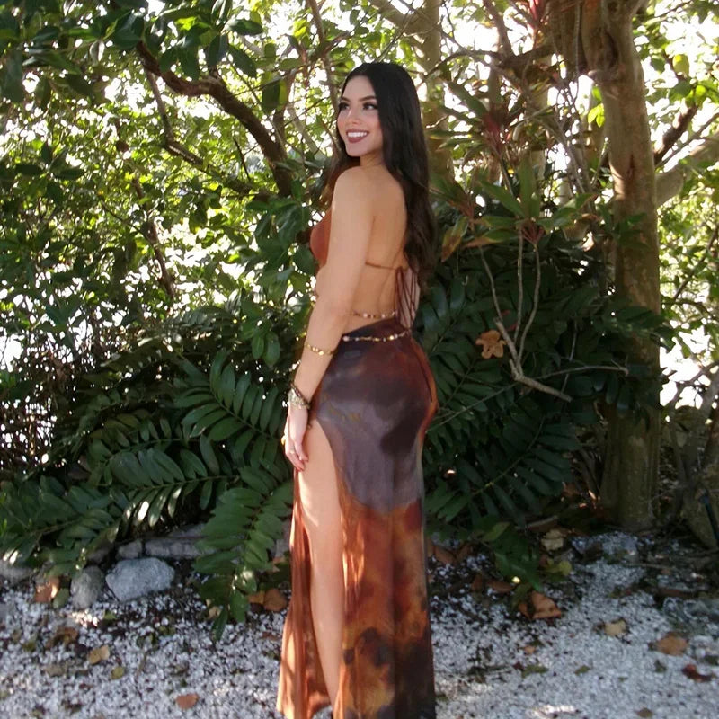 Sahara Siren™ Chain Halter Maxi Dress