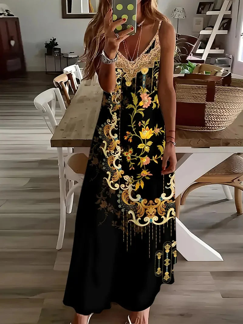 Bohemian Casual Dress – Artistic Spaghetti Strap Maxi for Relaxed Days