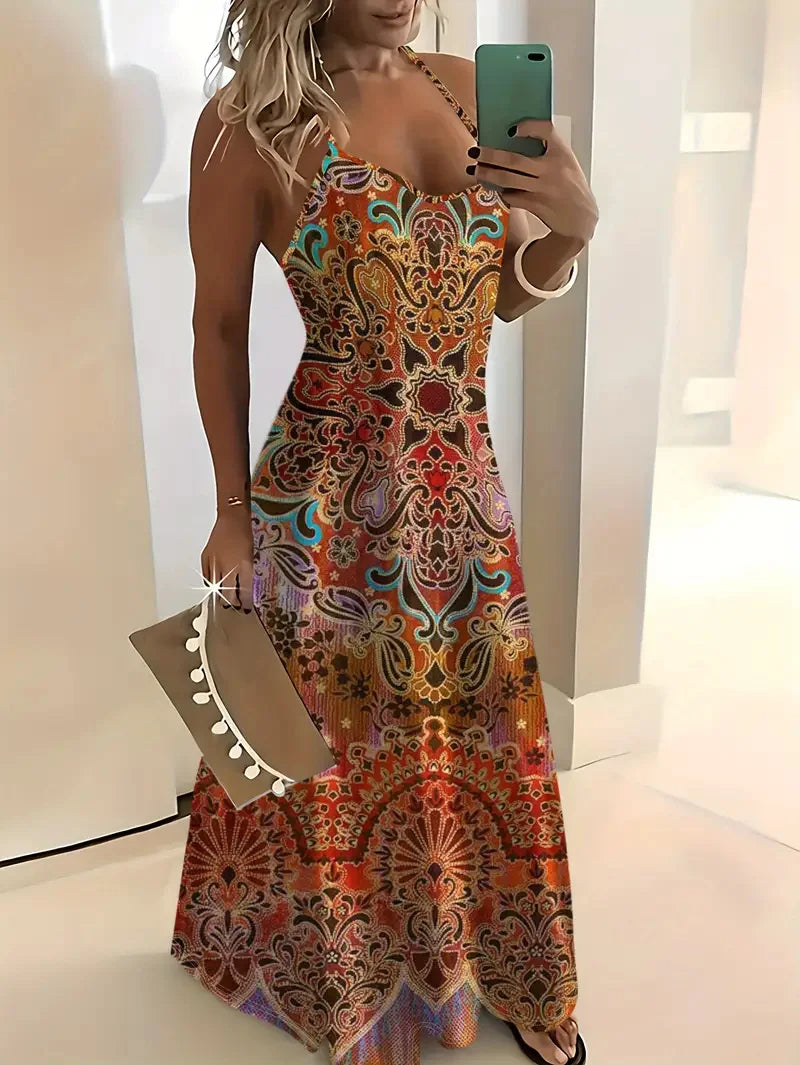 Bohemian Casual Dress – Artistic Spaghetti Strap Maxi for Relaxed Days