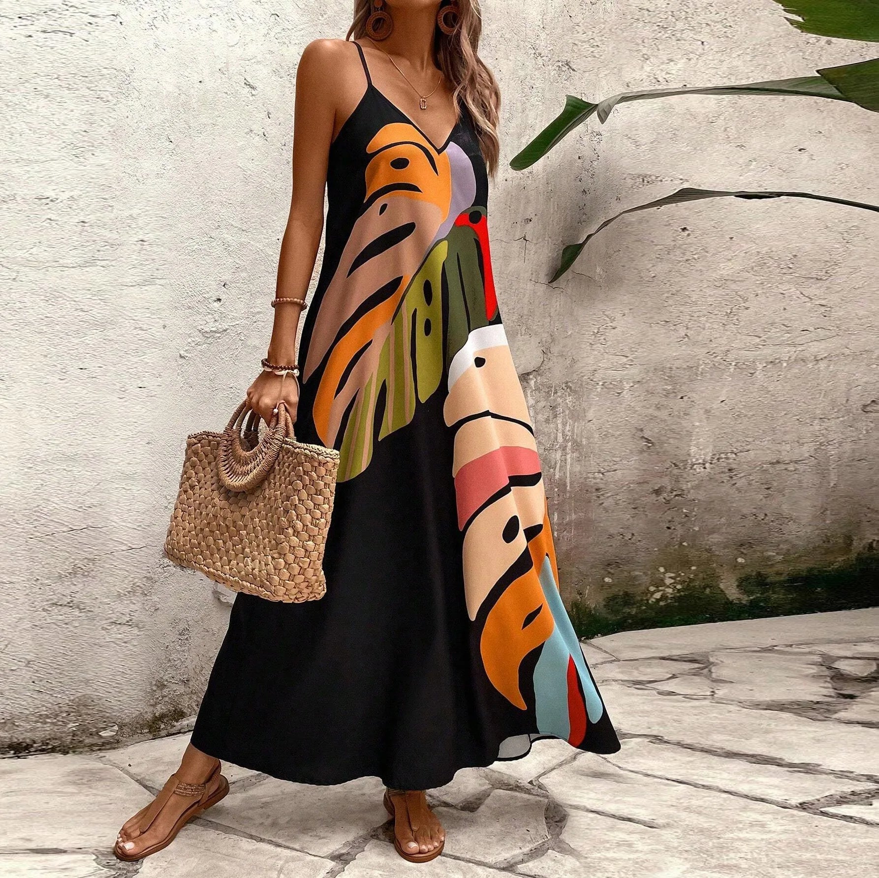 Strap Beach Boho Long Dress – Vibrant Tropical Style for Summer