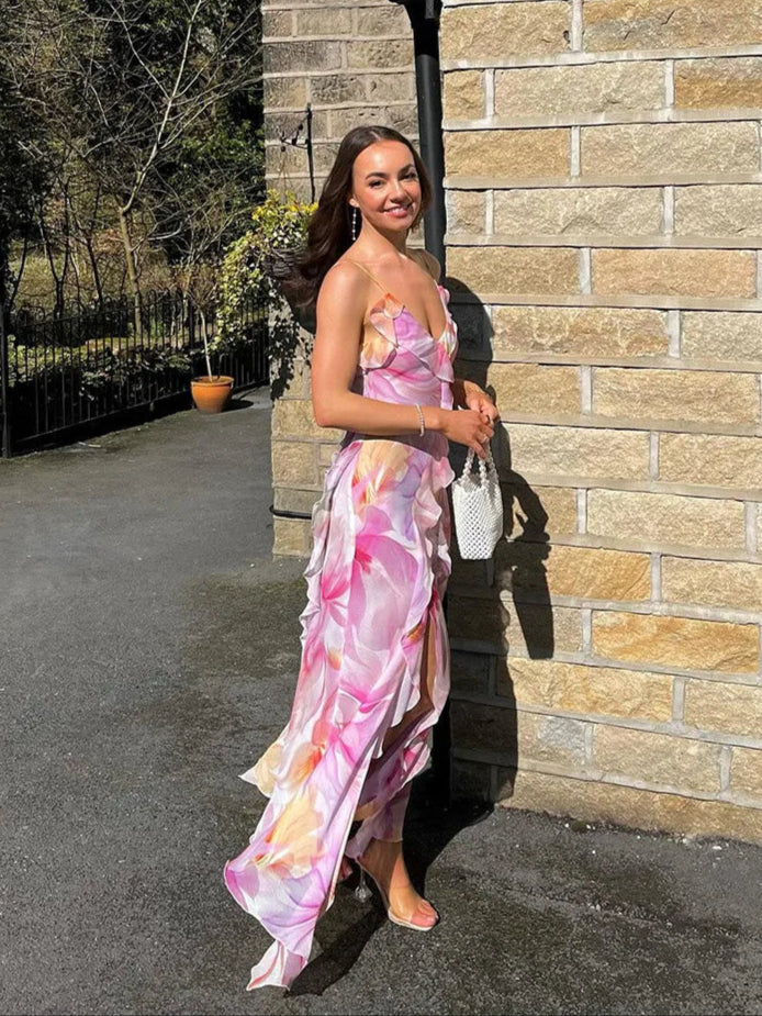 Irregular Floral Tassel Maxi Dress