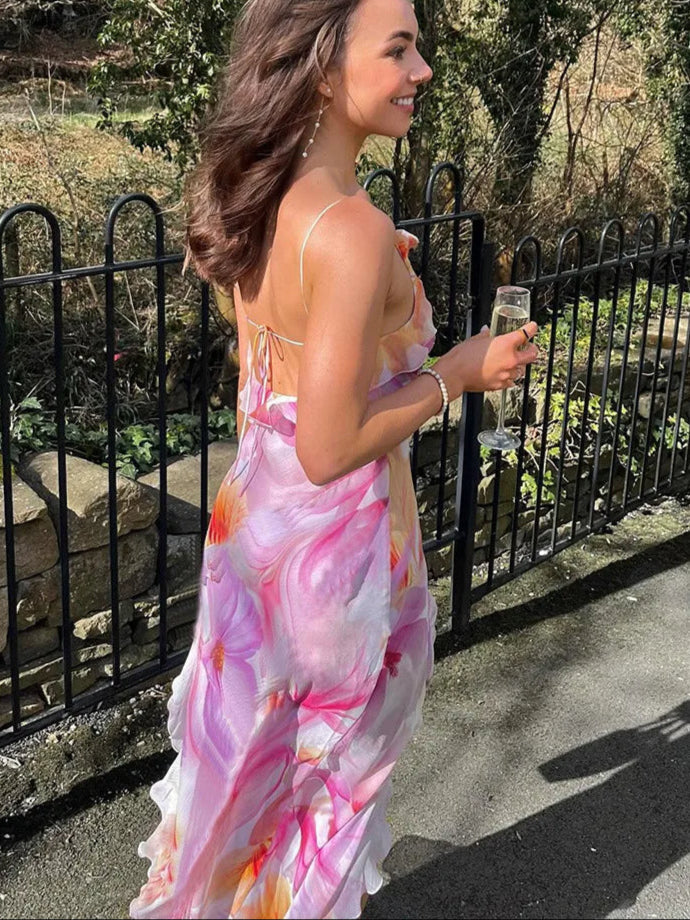 Irregular Floral Tassel Maxi Dress