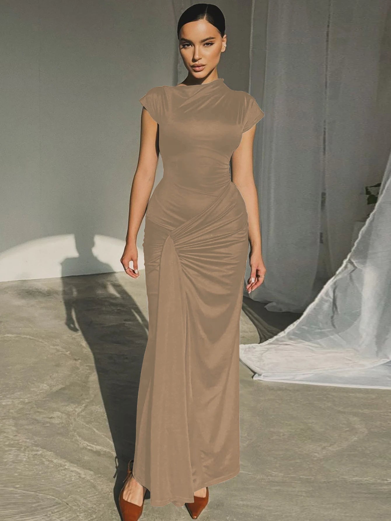 Elegant Pleated Bandage Dress – Sculpted Fit with Front Knot Detail