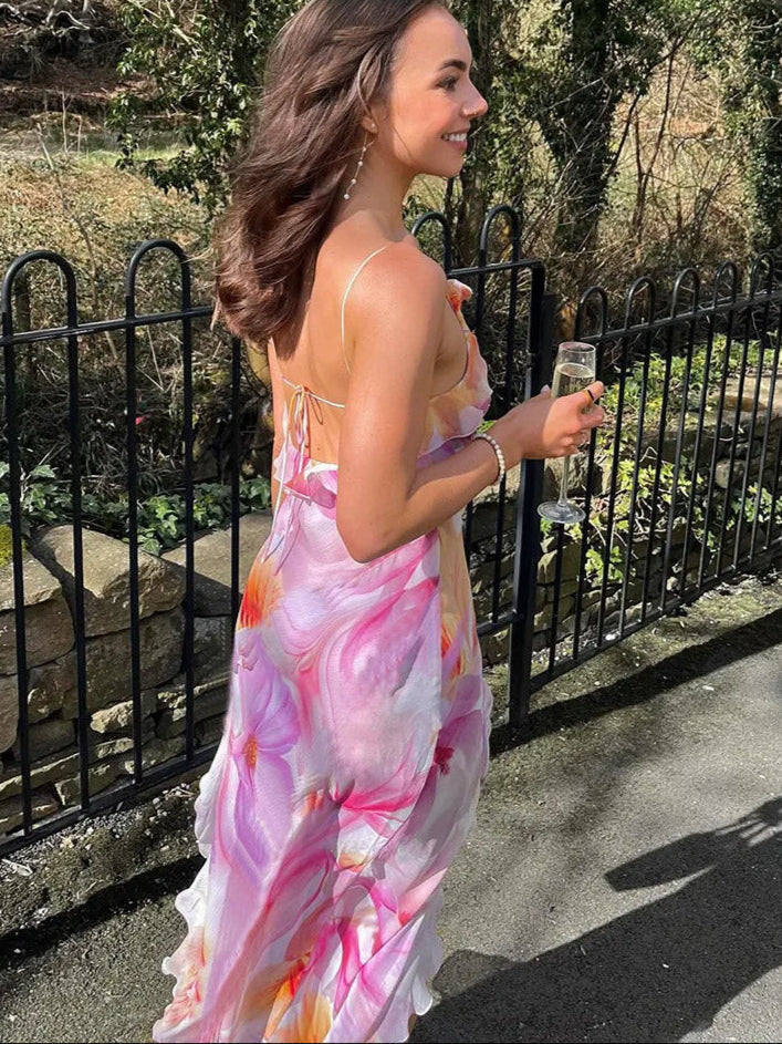 Irregular Floral Tassel Maxi Dress