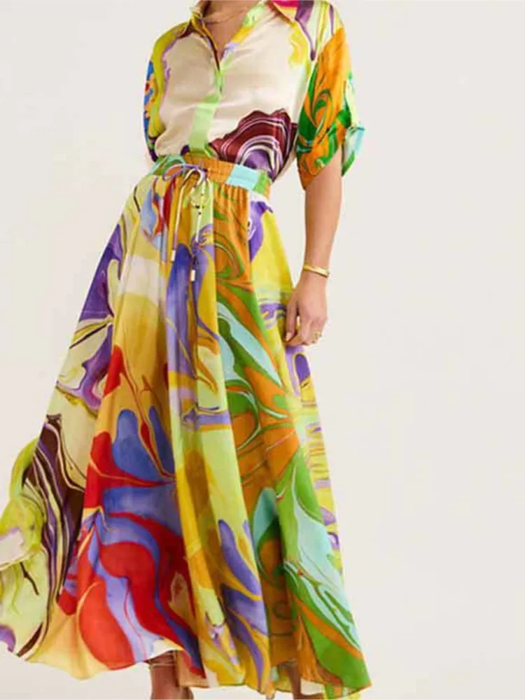 Anna Printed Satin Blouse Set