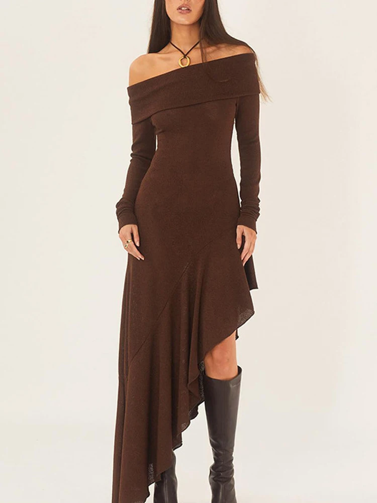 Alisa Off-shoulder Flare Midi Knit Dress