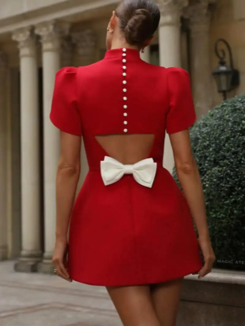 Fashion Temperament Bow Backless Dress