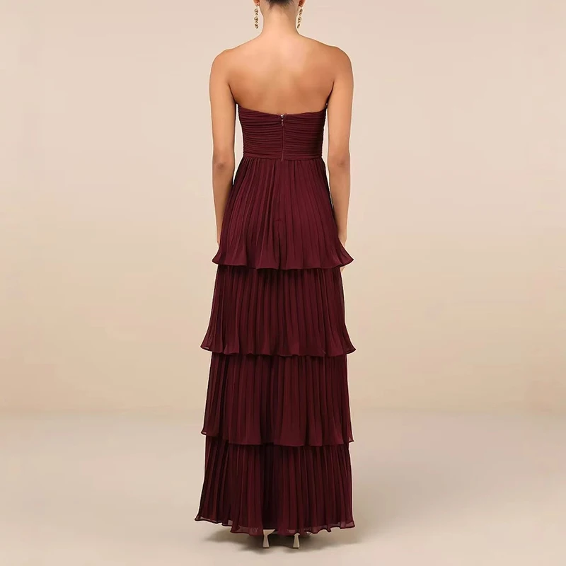 Plum Purple Strapless Tiered Maxi Dress