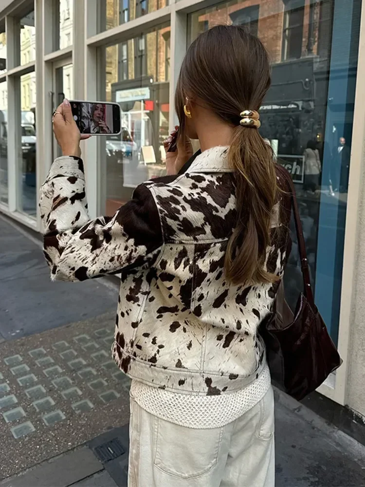 Cow Print Faux Fur Shirt-Style Jacket