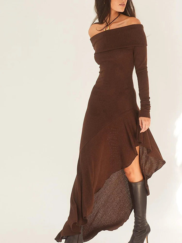 Alisa Off-shoulder Flare Midi Knit Dress