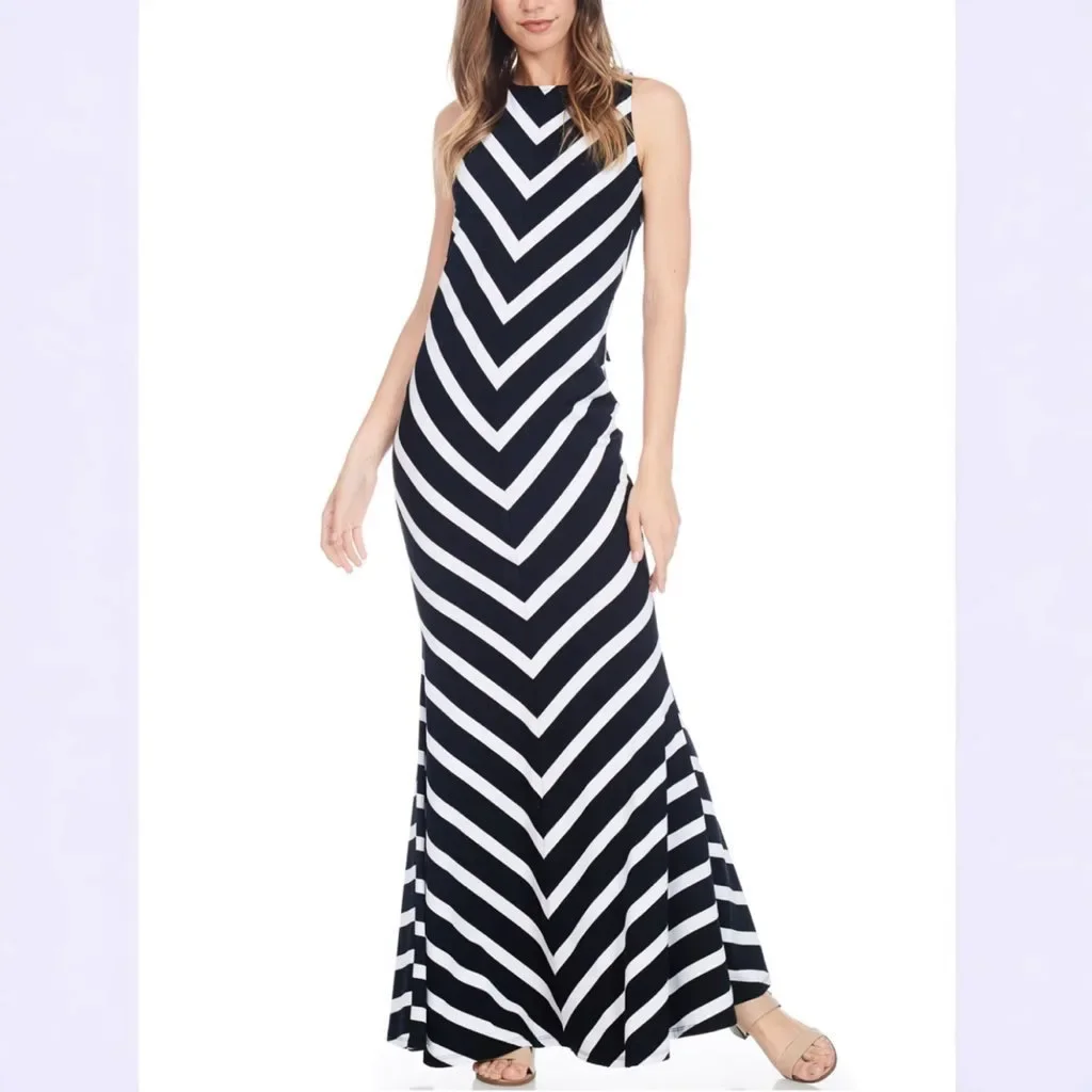 Mono Fluid Stripe Maxi Halter Dress