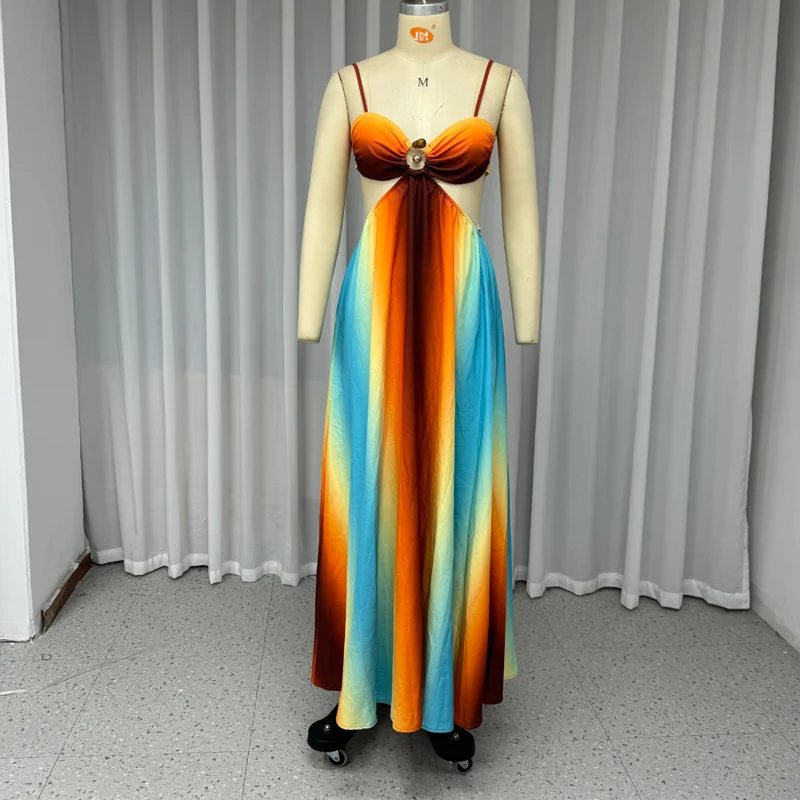 Saylor - Gradient Backless Sleeveless Sling Maxi Dress