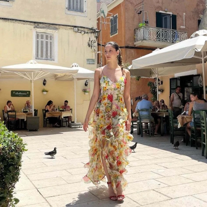 Alxia Ruffle Sheer Maxi Dresse