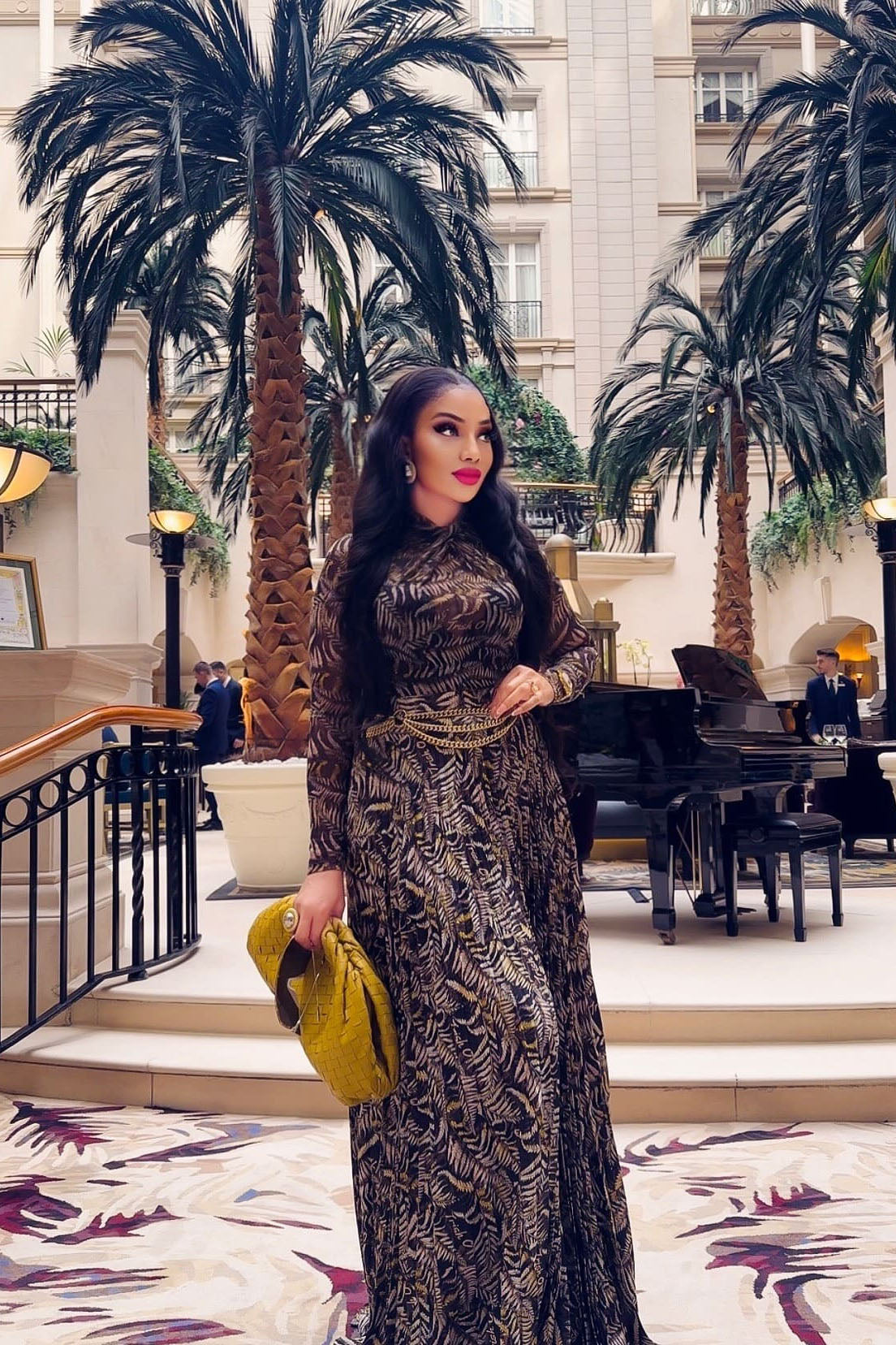 Brown Sheer Mesh Slim-Fit Maxi Dress