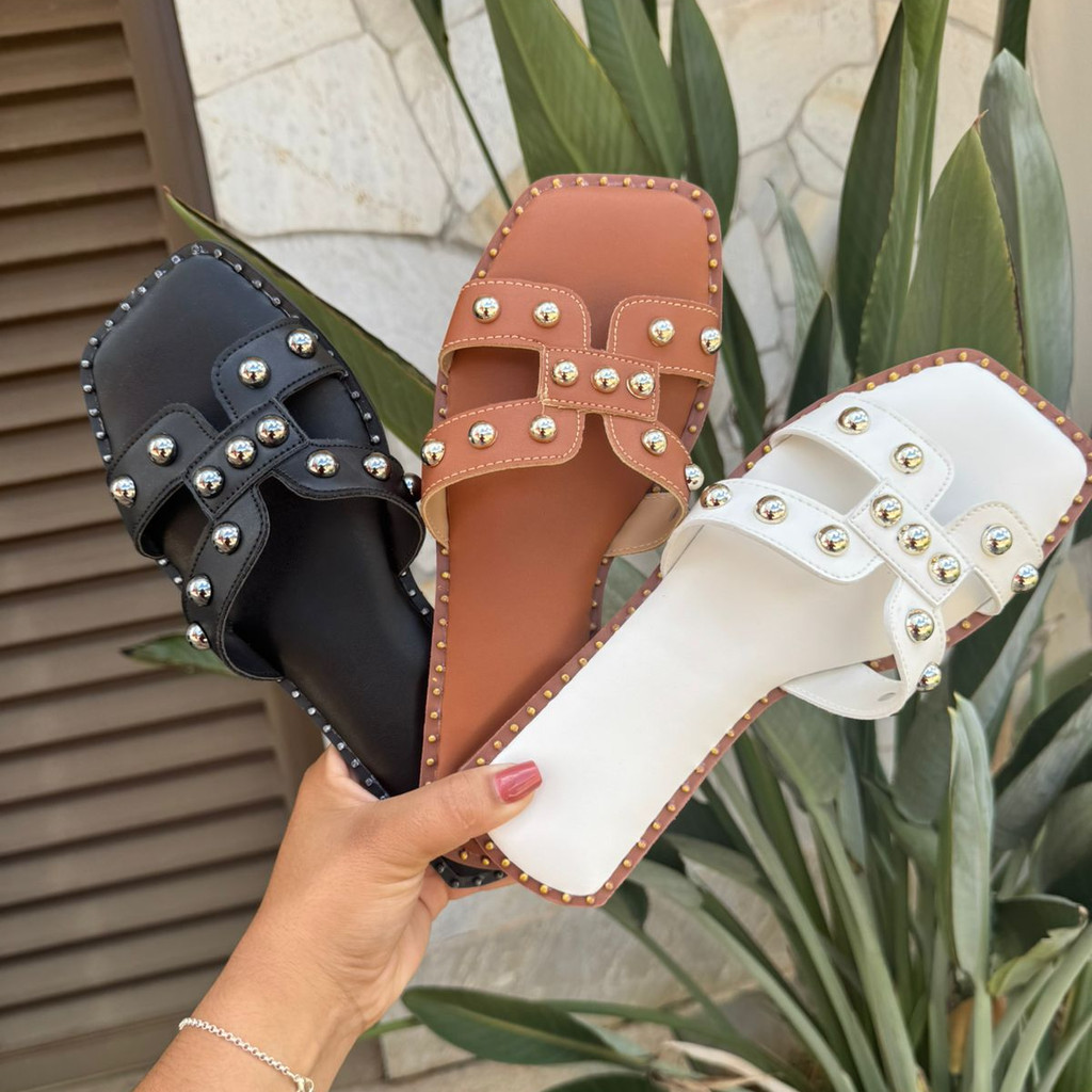 Sandália Chinelo Rasteirinha Feminina H Com Bolinhas Minimalista Elegante Moda 2025
