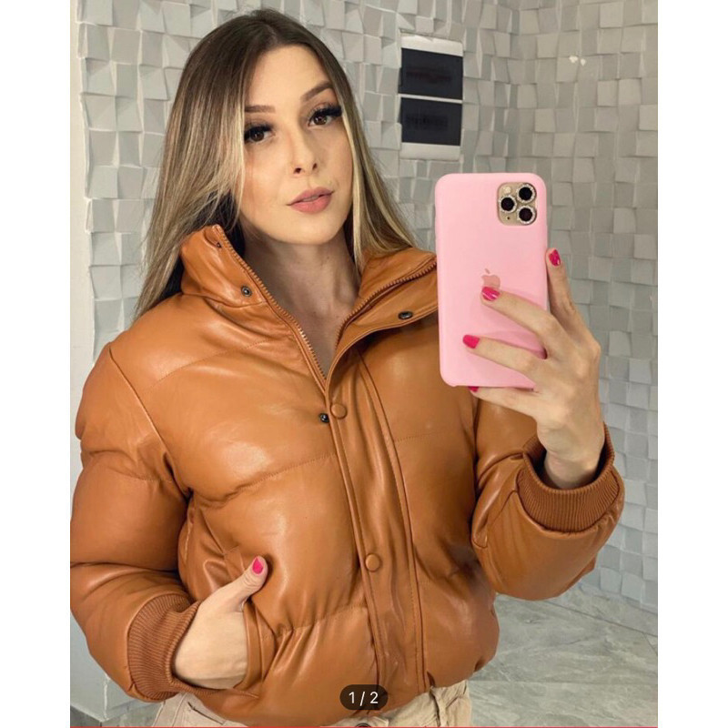 JAQUETA PUFER COM CAPUZ JAQUETA DE INVERNO FEMININA CASUAL JAQUETA EM PU