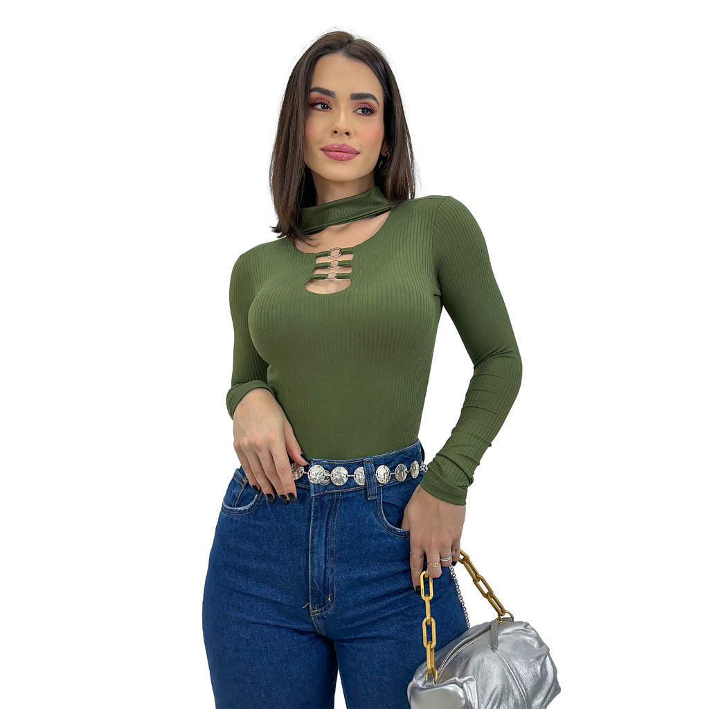 Body Feminino Cacharrel Gola Choker Alta Manga Longa Inverno Tendencia Para Mães 2025