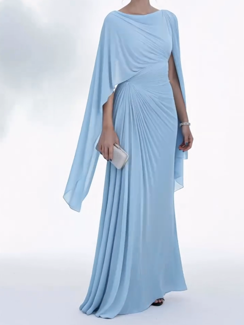 Elegant Draped Cape Sleeves Maxi Dress
