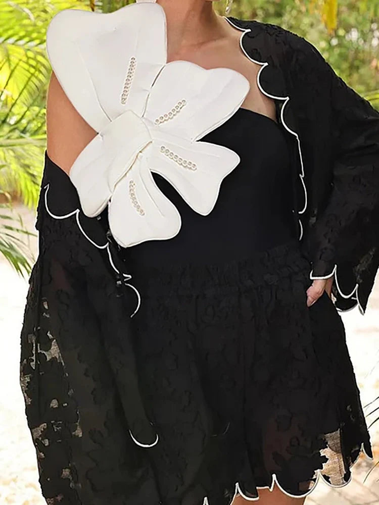 3D Floral Pearl One-Piece Swimsuit