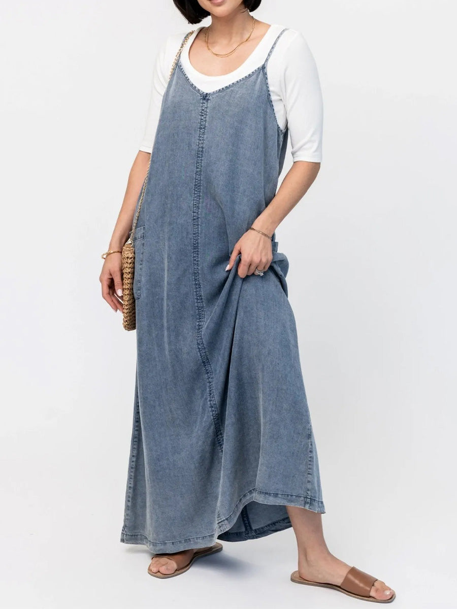 NEWPORT RESERVE I Vintage-Inspired Loose Fit Denim Maxi Dress