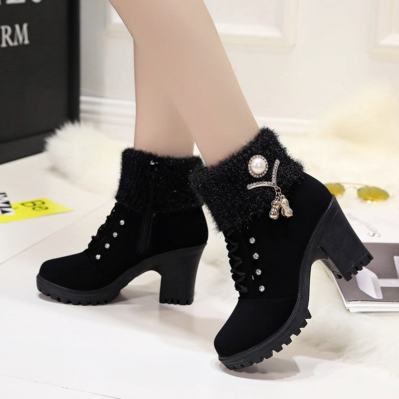 AuraGlide Glamour Boots | Rhinestone Embellished Knit-Cuff Dress Boots