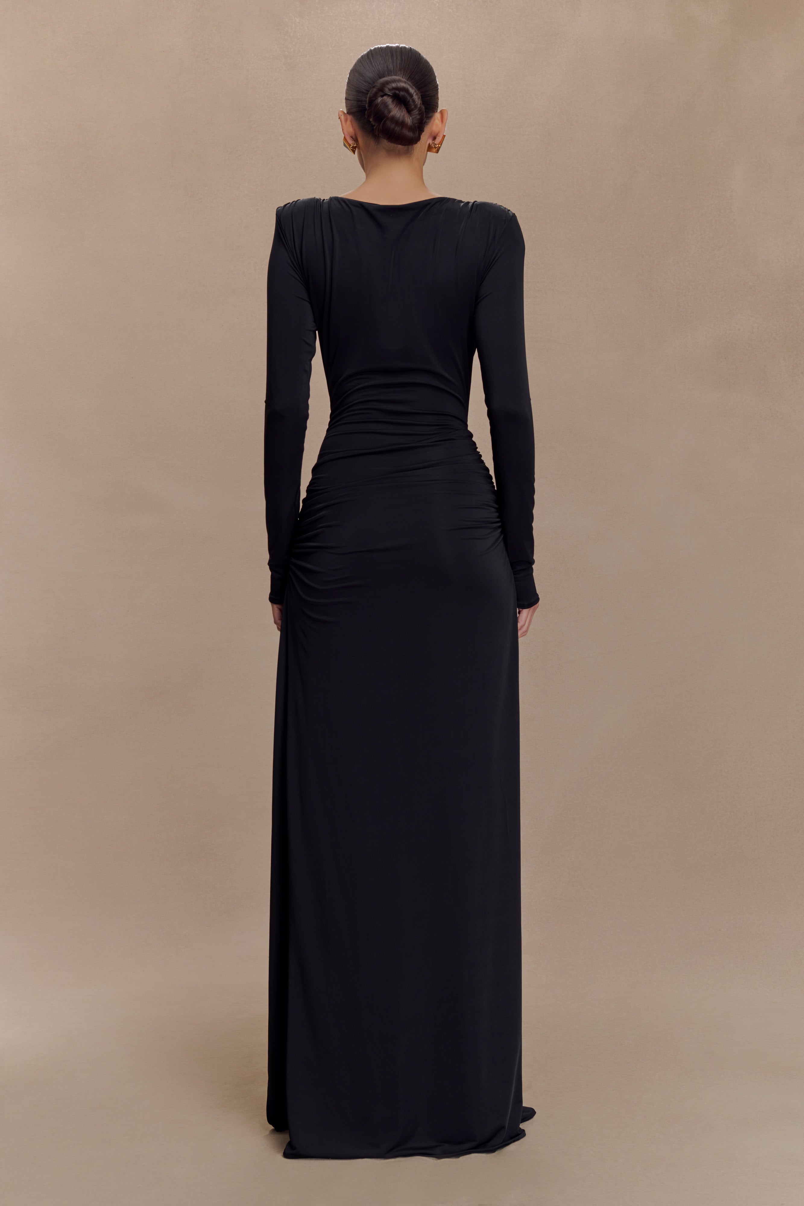 Deanna Long Sleeve Gathered Maxi Dress - Black