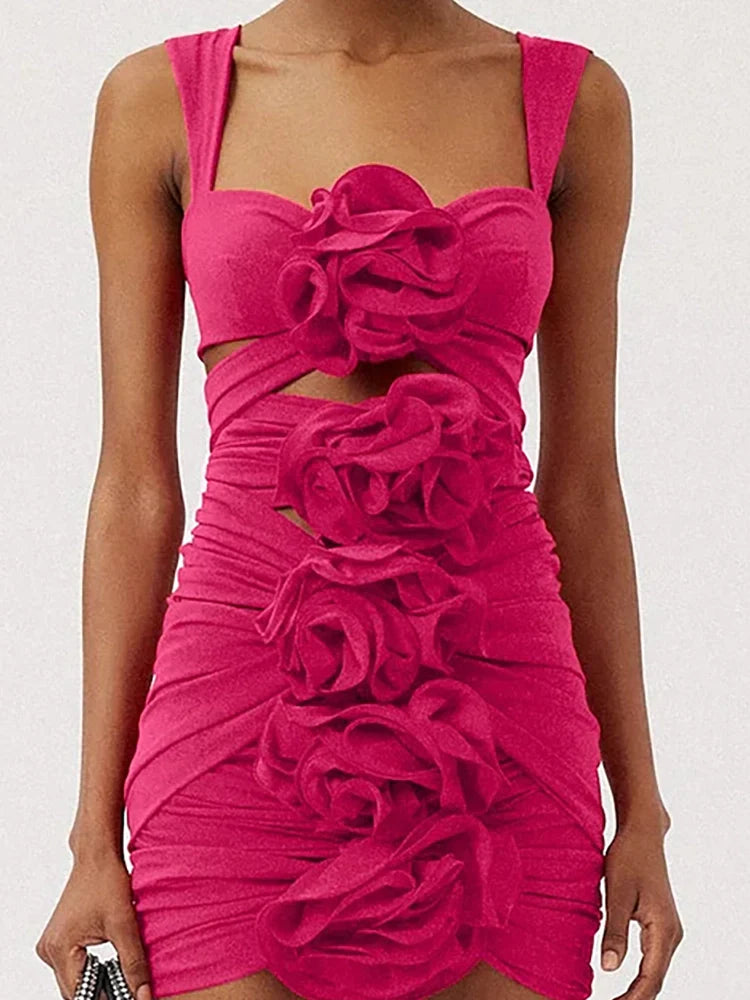 3D Floral Cutout Strappy Swimsuit Set