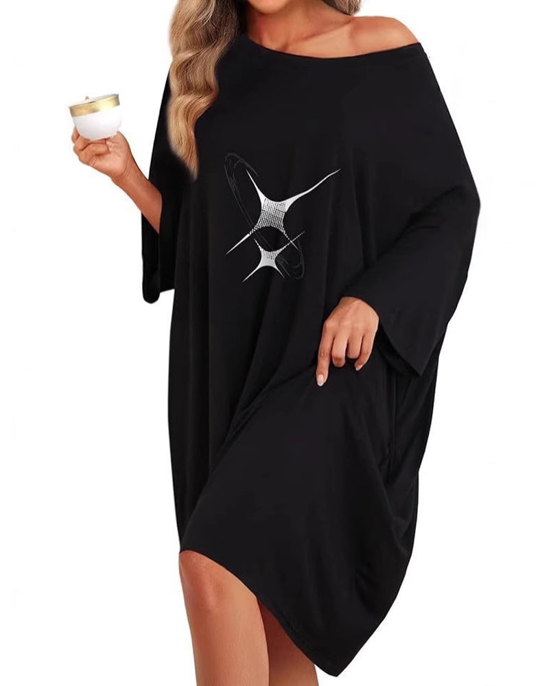 Women's Casual Printed Short Sleeves With Pockets Loose and Comfortable Home Wear