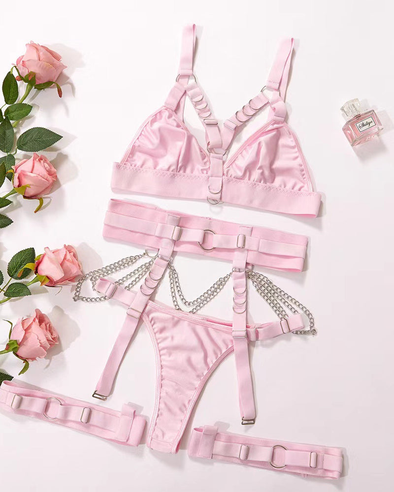 Sexy Metal Chain Binding Waist Seal Leg Ring Adjustment Three-Piece Set
