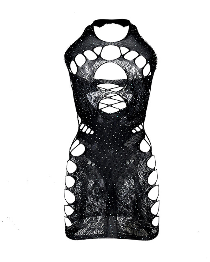 Sexy Halterneck Hot Diamond Hollow See-Through Backless Nightdress